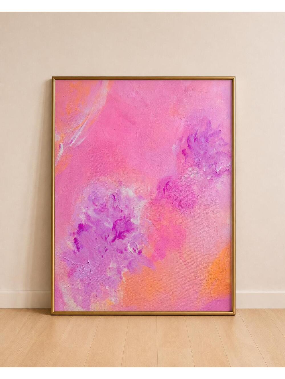 Pink & Purple Floral Abstract Art Print, Colorful Modern Wall Art, 8x10
